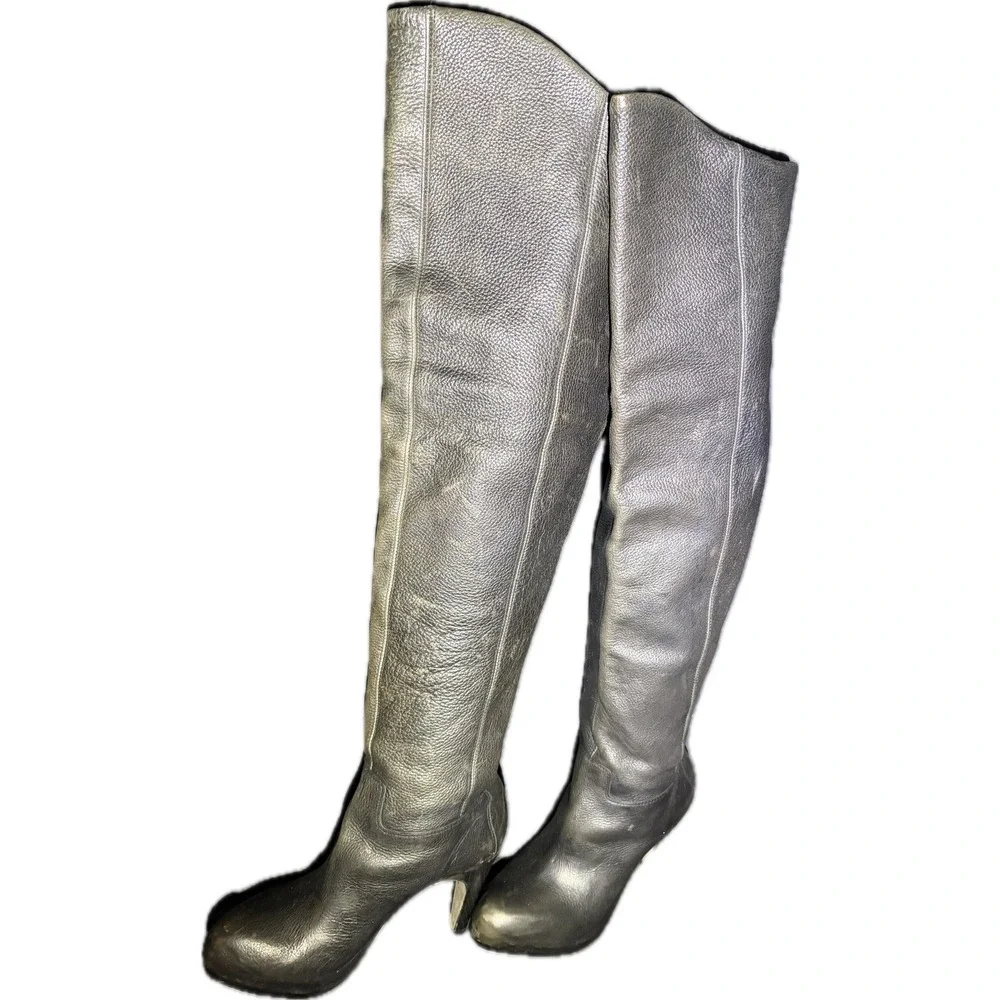AllSaints Black Leather Over The Knee Thigh High Heel Boots Brazil Size 38 7.5-8